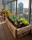 Urban Balcony Garden with Vegetables and Flowers Royalty Free Stock Photo