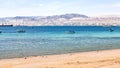 Urban beach of Aqaba and view of Eilat city