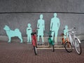 Urban bike parking for whole family with bicycles