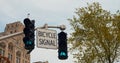 Urban bike signal turns green, inviting cyclists to go clear, vibrant indication of bike-friendly city infrastructure