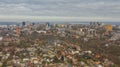 Urban bird`s eye view of cityscape with buildings in Dnipro city.