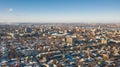 Urban bird`s eye view of Dnipro city skyline. Winter cityscape background. Royalty Free Stock Photo