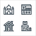 Urban building line icons. linear set. quality vector line set such as post office, cabin, apartment