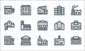 urban building line icons. linear set. quality vector line set such as supermarket, church, chalet, bank, museum, bus station,