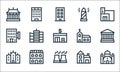 urban building line icons. linear set. quality vector line set such as synagogue, nuclear plant, university, house, bullring,