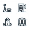 urban building line icons. linear set. quality vector line set such as bank, clock tower, hotel