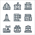 urban building line icons. linear set. quality vector line set such as house, fountain, bar, hotel, obelisk, police station, Royalty Free Stock Photo