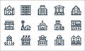 Urban building line icons. linear set. quality vector line set such as twin, china town, clock tower, hospital, stadium, store,