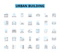 Urban building linear icons set. Skyscraper, Tower, High-rise, Condominium, Apartment, Loft, Penthouse line vector and