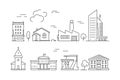 Urban buildings icon. Houses living rooms villa exterior suburban vector linear symbols isolated