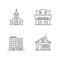 Urban buildings pixel perfect linear icons set