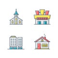 Urban buildings RGB color icons set