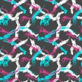 Urban seamless camouflage wallpaper. Cyberpunk fashion design fabric. Camo fashionable, shocking clothes print. Vector