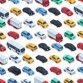 Urban cars seamless texture. Vector background. Isometric cars