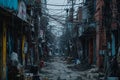 Urban Chaos: Electric Wires Amidst Skyscrapers