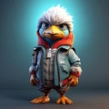 Urban Chic: 3d Cartoon Bird In Stylish Attire