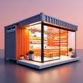 Urban Chic Oasis: Isometric View of Minimal Bar Container Store in 3D Rendering Architecture