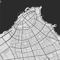 Urban city map of Kuwait. Vector poster. Grayscale street map