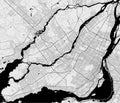 Urban city map of Montreal & Laval. Vector poster. Black grayscale street map