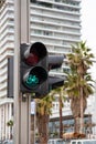 Urban city navigation concept, green traffic light for cyclists and bicycles Royalty Free Stock Photo