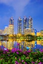 City night view at Benjakitti Park, Bangkok, Thailand Royalty Free Stock Photo