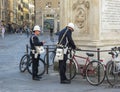 Urban or city police vigili urbani policeman giving a parking fine