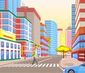 Urban City Street, Character Crossing Road Vector