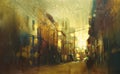 Urban city street,illustration painting