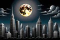 Urban cityscape colorful evening full moon city skyscraper Royalty Free Stock Photo