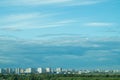 Urban cityscape panoramic view. horizon line with buildings. landscape with town and forest. city into a distance