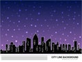 Urban cityscape vector illustration. Winter Night city silhouette greeting line card Royalty Free Stock Photo