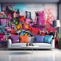 Urban Cityscape Wallpaper with Vibrant Graffiti Art