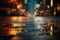 Urban cityscapes mirrored in rainy reflections, environmental concept, Generative AI