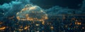 urban cloud with lights and electrical circuitry, a futuristic concept Royalty Free Stock Photo