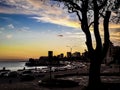 Urban Coastal Silhouette Sunset Scene, Montevideo, Uruguay