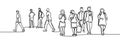 Urban commuters one continuous line drawing minimalism design sketch hand drawn vector illustration. People walking before or Royalty Free Stock Photo