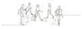 Urban commuters one continuous line drawing minimalism design sketch hand drawn vector illustration. People walking before or Royalty Free Stock Photo