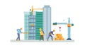 Urban Construction Site with Crane and Workers, vector design Generative AI Royalty Free Stock Photo