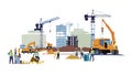 Urban Construction Site with Cranes & Buildings, vector design Generative AI Royalty Free Stock Photo