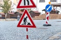 Urban construction site with warning signs Royalty Free Stock Photo