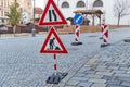 Urban construction site with warning signs Royalty Free Stock Photo