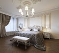 Urban Contemporary Modern Classic Traditional Bedroom Interior Design with beige walls, Elegant furniture and bed linen