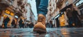 Urban crowd scene people s legs in different shoes walking on city street with urban background