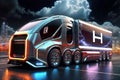 Urban Cruiser: Semi Truck with Cyberpunk Style and Hydrogen Power, generative ai Royalty Free Stock Photo