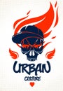 Urban culture style skull in sunglasses vector logo or emblem, gangster or thug illustration, anarchy chaos hooligan.