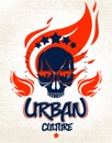 Urban culture style skull in sunglasses vector logo or emblem, gangster or thug illustration, anarchy chaos hooligan.