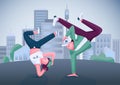 Urban dancers flat color vector illustration