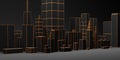 Urban dark abstract background, futuristic city panorama. 3d illustration. Royalty Free Stock Photo