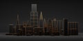 Urban dark abstract background, futuristic city panorama. 3d illustration. Royalty Free Stock Photo