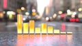 Urban data analysis, closeup view of city street with bar chart visualization closeup